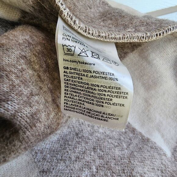 H&M Women’s XL Plaid Shacket Coat Jacket Taupe Beige Check Fleece New w/ Tags - Picture 8 of 8